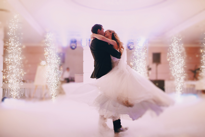 brides wedding party in the elegant restaurant with a wonderful light and atmosphere