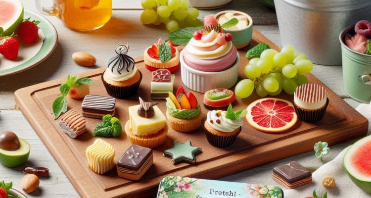 Mesas de snacks y postres frescos